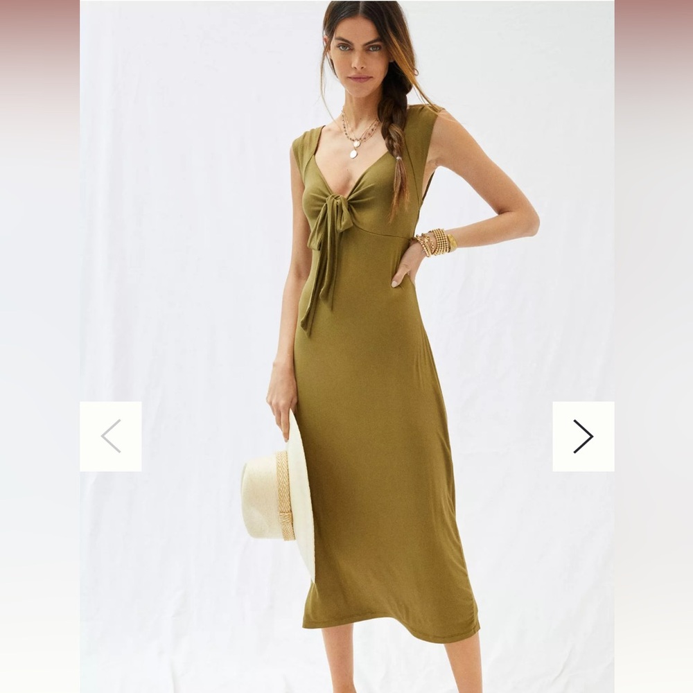 Olive Green, tie front midi dress Md/ The Tag Says Xs